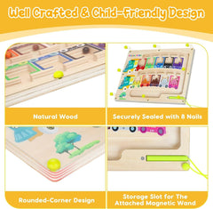 Magnetic Color & Number Maze Montessori Wooden Puzzle Game Board