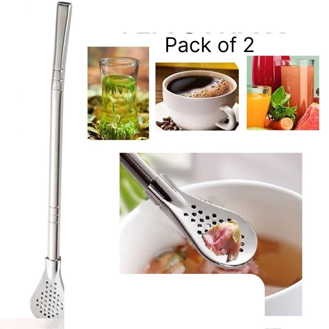 2 in 1 Stainless Steel Drinking Spoon Straws (Pack of 2)