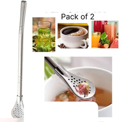 2 in 1 Stainless Steel Drinking Spoon Straws (Pack of 2)